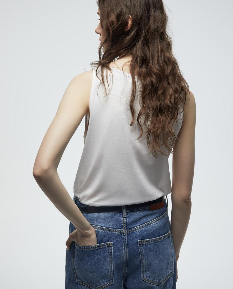 스페라 스트라스 장식 코튼 화이트 민소매 티셔츠 58461103713 BLANCO - 상세 이미지 4