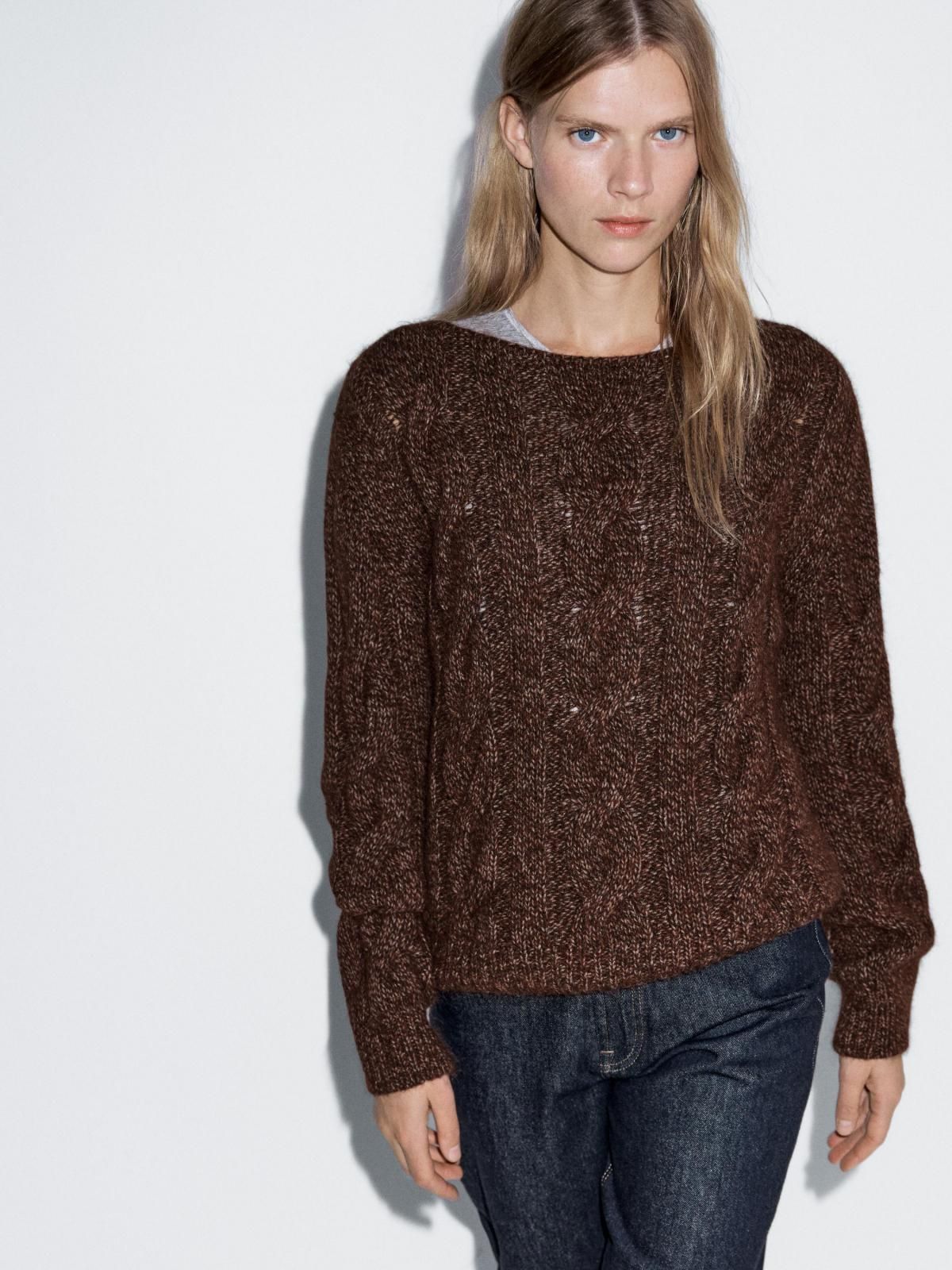 마시모두띠 브라운 보트넥 케이블 니트 스웨터 5790/929 REDDISH BROWN - 상세 이미지 3