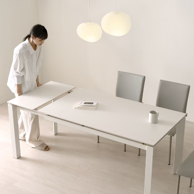 NOON 모어 직각 화이트 세라믹 확장형 6인용 포세린 식탁 1400,1800