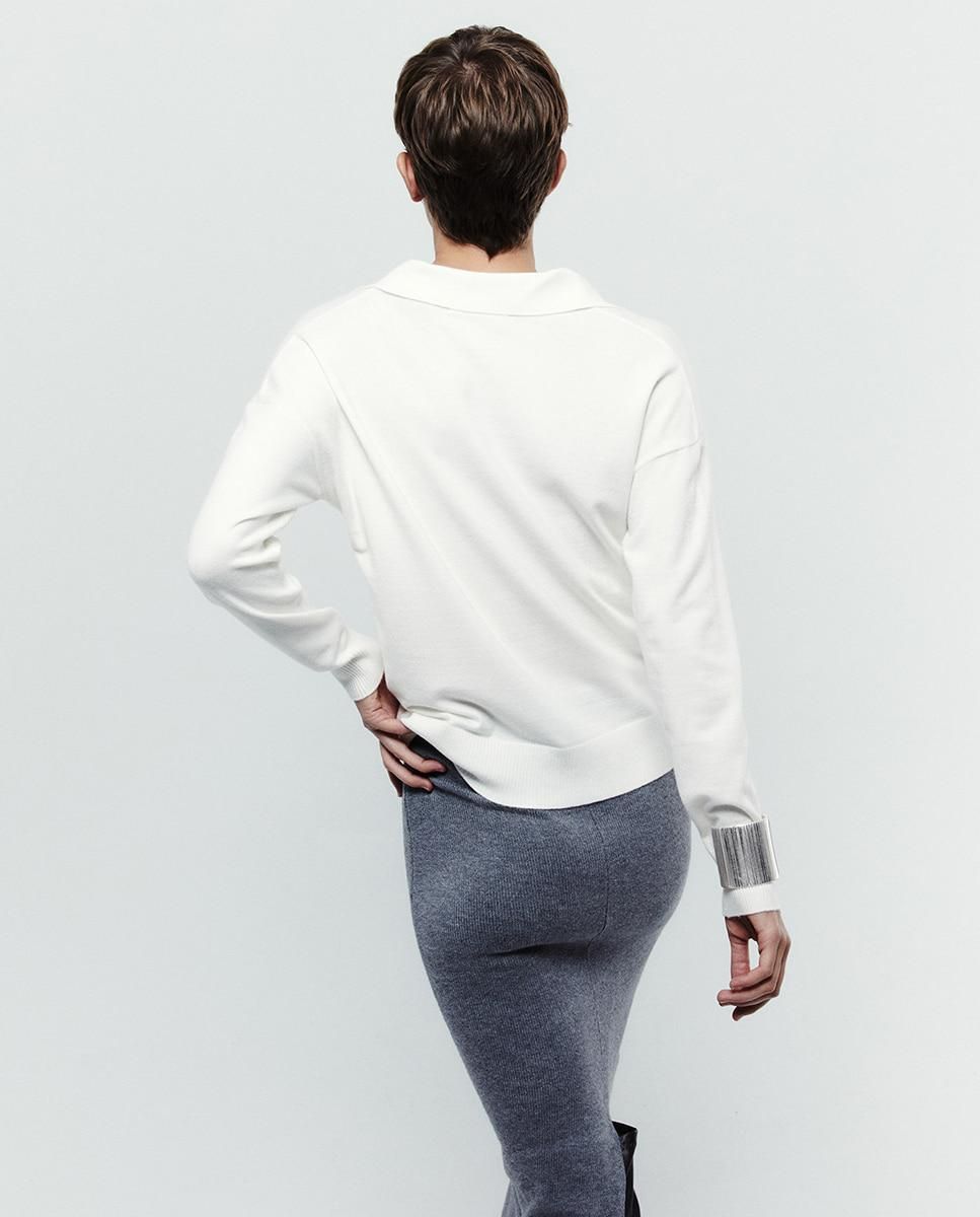 스페라 베이직 폴로카라 브이넥 니트 탑 58240061448 BLANCO ROTO - 상세 이미지 4