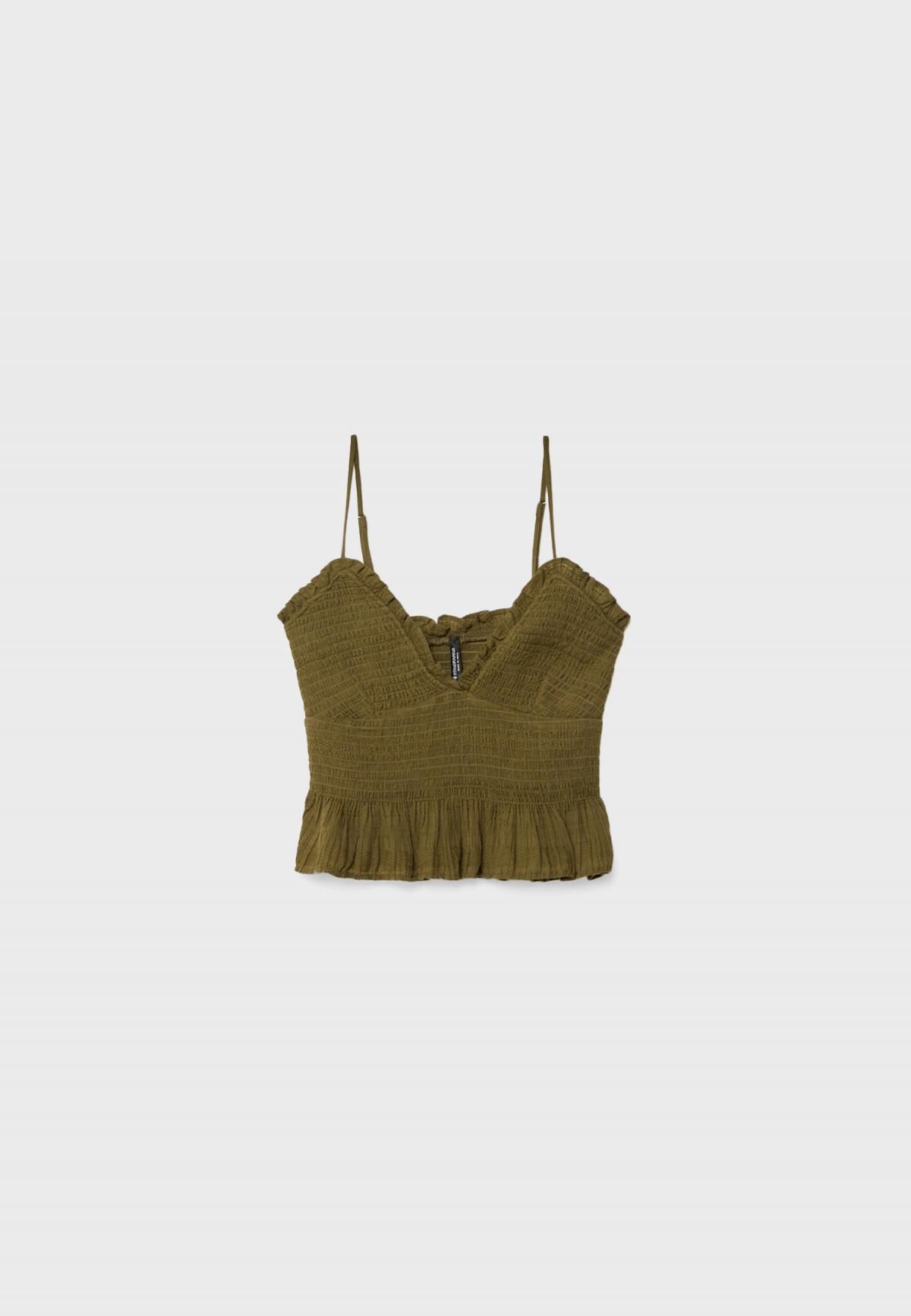 스트라디바리우스 러플 민소매 슬림핏 탑 7158/585 KHAKI - 상품 이미지