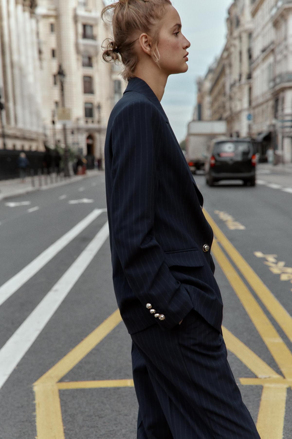 자라 테일러드 핀스트라이프 숄더패드 블레이저 9044/611 NAVY BLUE - 상세 이미지 5
