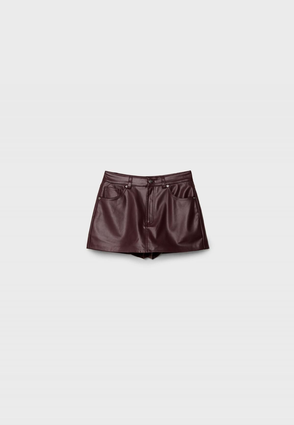 스트라디바리우스 레더 이펙트 미니 스커트 팬츠 1283/926 BURGUNDY - 상품 이미지