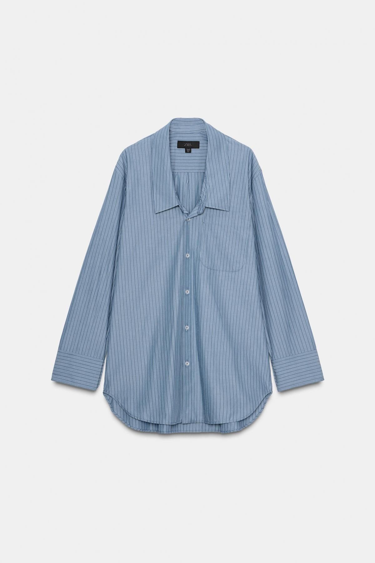 자라 스트라이프 포플린 롱슬리브 셔츠 0975/100 BLUE / NAVY - 메인 이미지