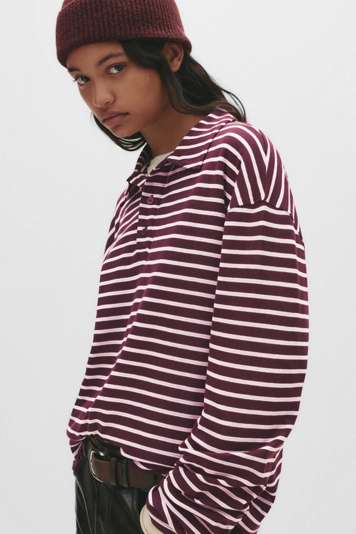 풀앤베어 버건디 스트라이프 긴팔 폴로 티셔츠 7153/322 STRIPED - 상세 이미지 5