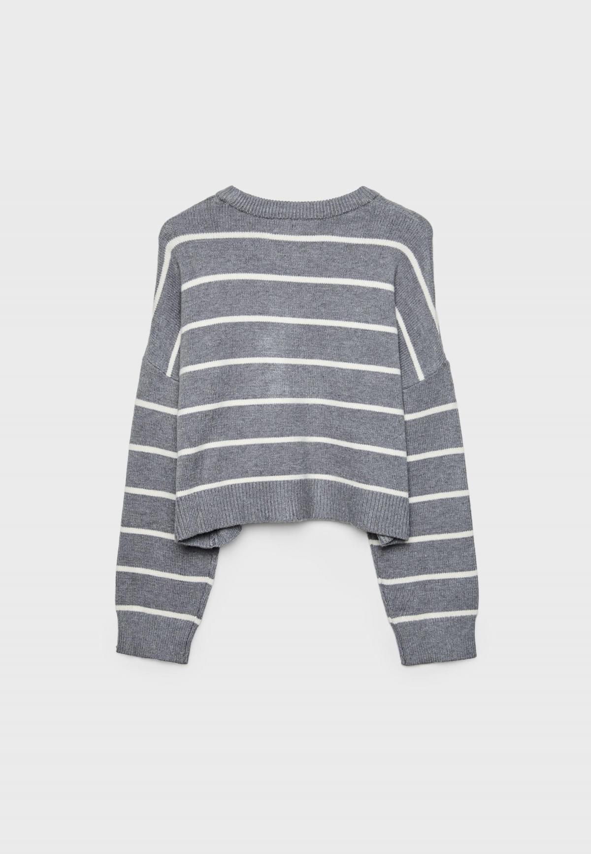 스트라디바리우스 스트라이프 크롭 라운드넥 니트 스웨터 5040/802 DARK GREY - 상세 이미지 2