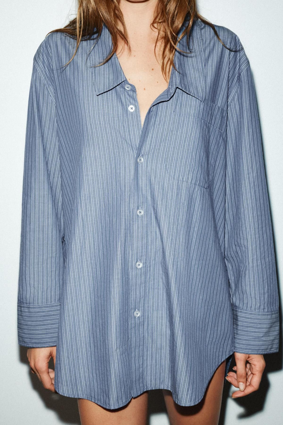 자라 스트라이프 포플린 롱슬리브 셔츠 0975/100 BLUE / NAVY - 상세 이미지 3