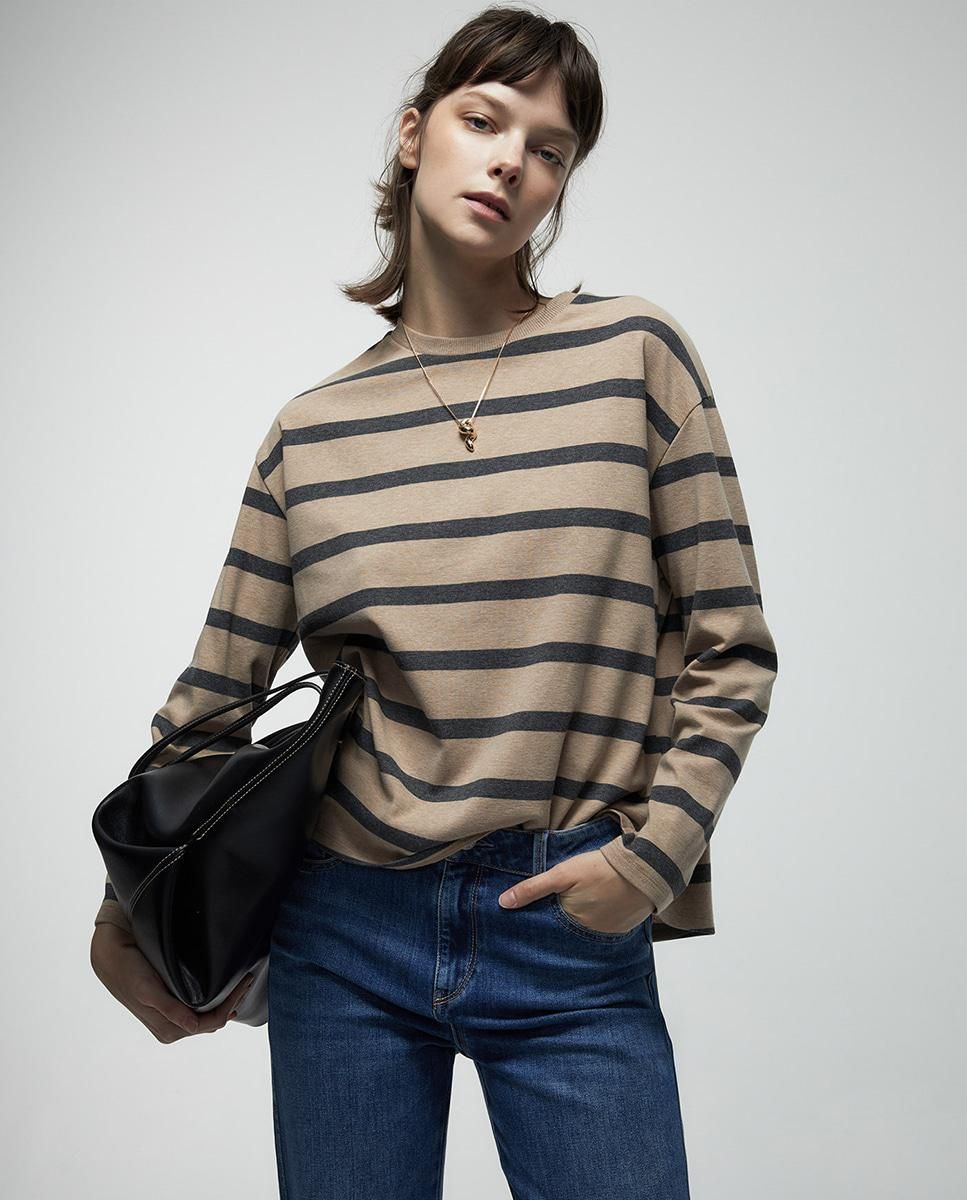 스페라 스트라이프 소프트 베이직 라운드넥 긴팔 티셔츠 58460104472 GRIS OSCURO - 상세 이미지 2