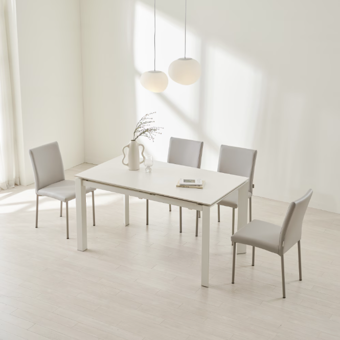 NOON 모어 직각 화이트 세라믹 확장형 6인용 포세린 식탁 1400,1800