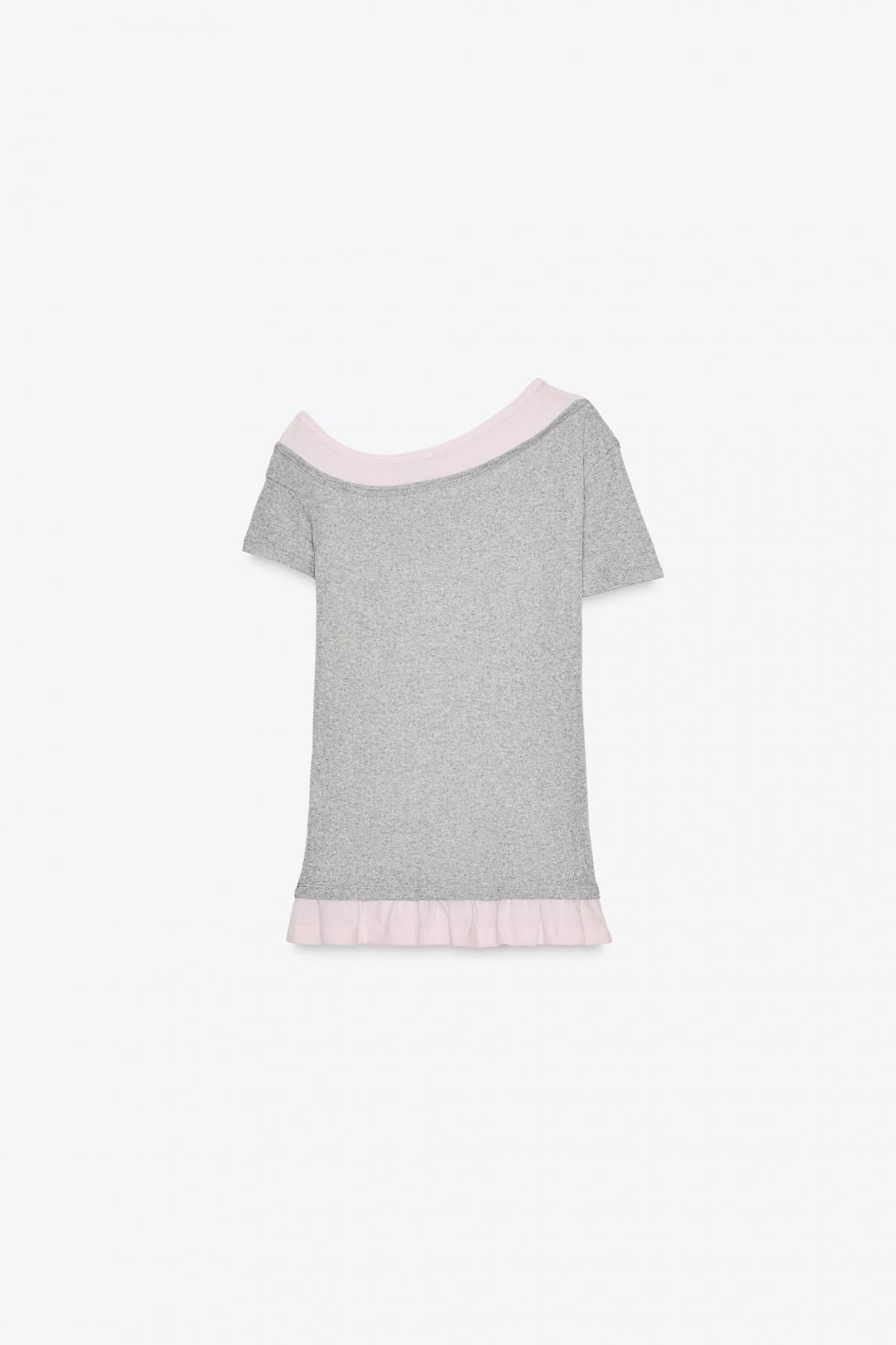 자라 비대칭 테크니컬 배색 반팔 티셔츠 5644/853 GREY MARL - 상세 이미지 5
