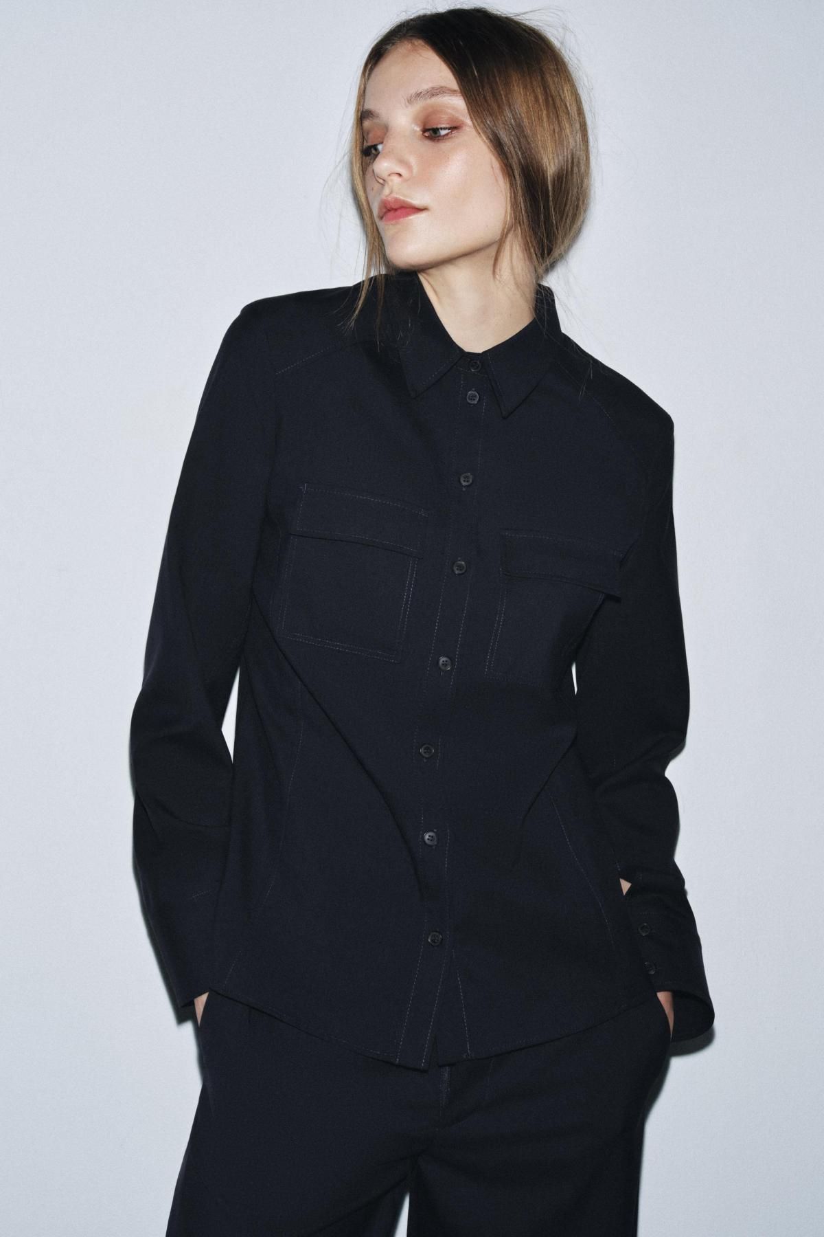 자라 울 테크니컬 긴팔 셔츠 8740/050 DARK NAVY - 상세 이미지 3