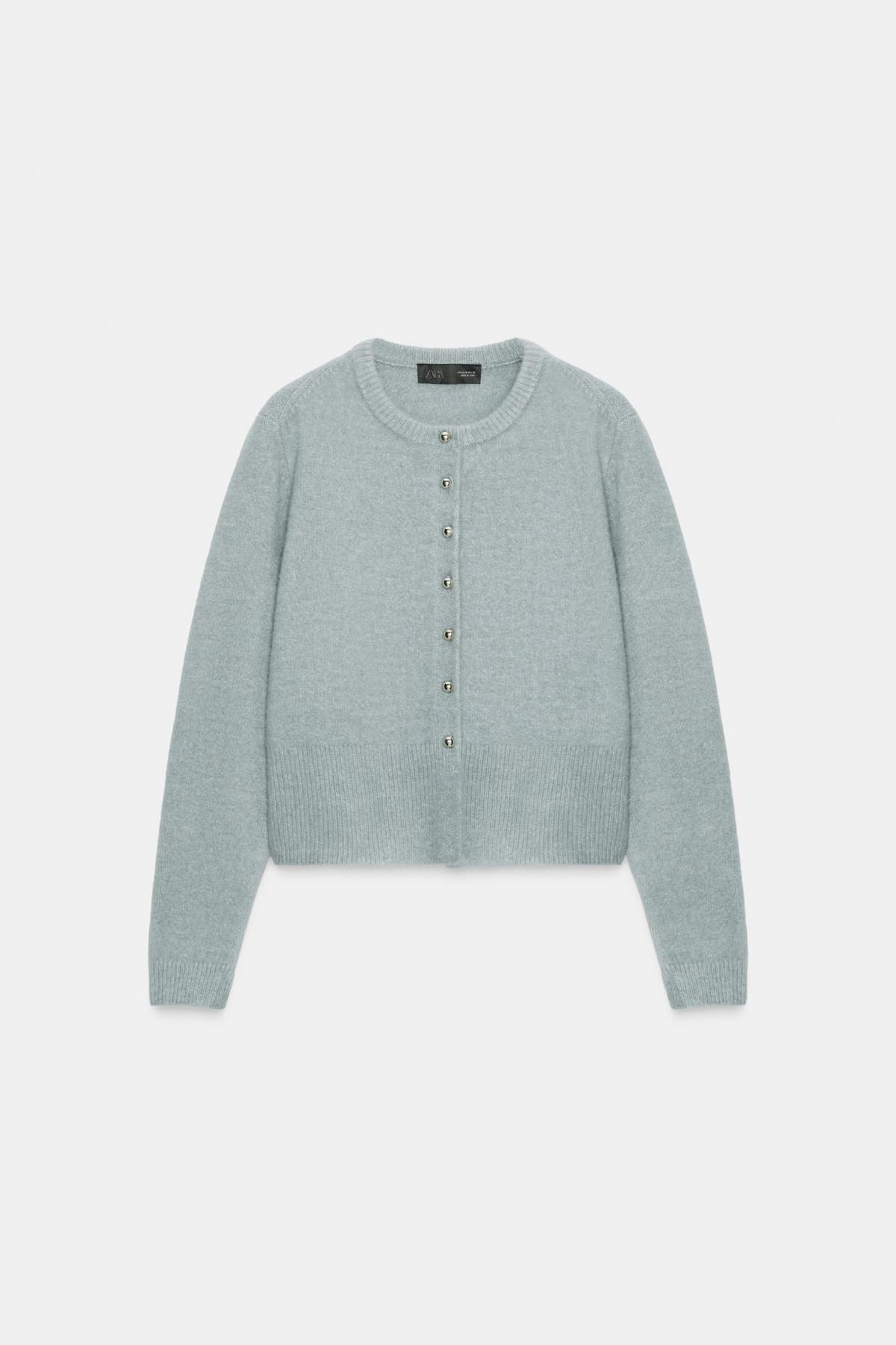 자라 라이트그레이 라운드넥 볼 버튼 가디건 5536/159 GREY / BLUE - 메인 이미지