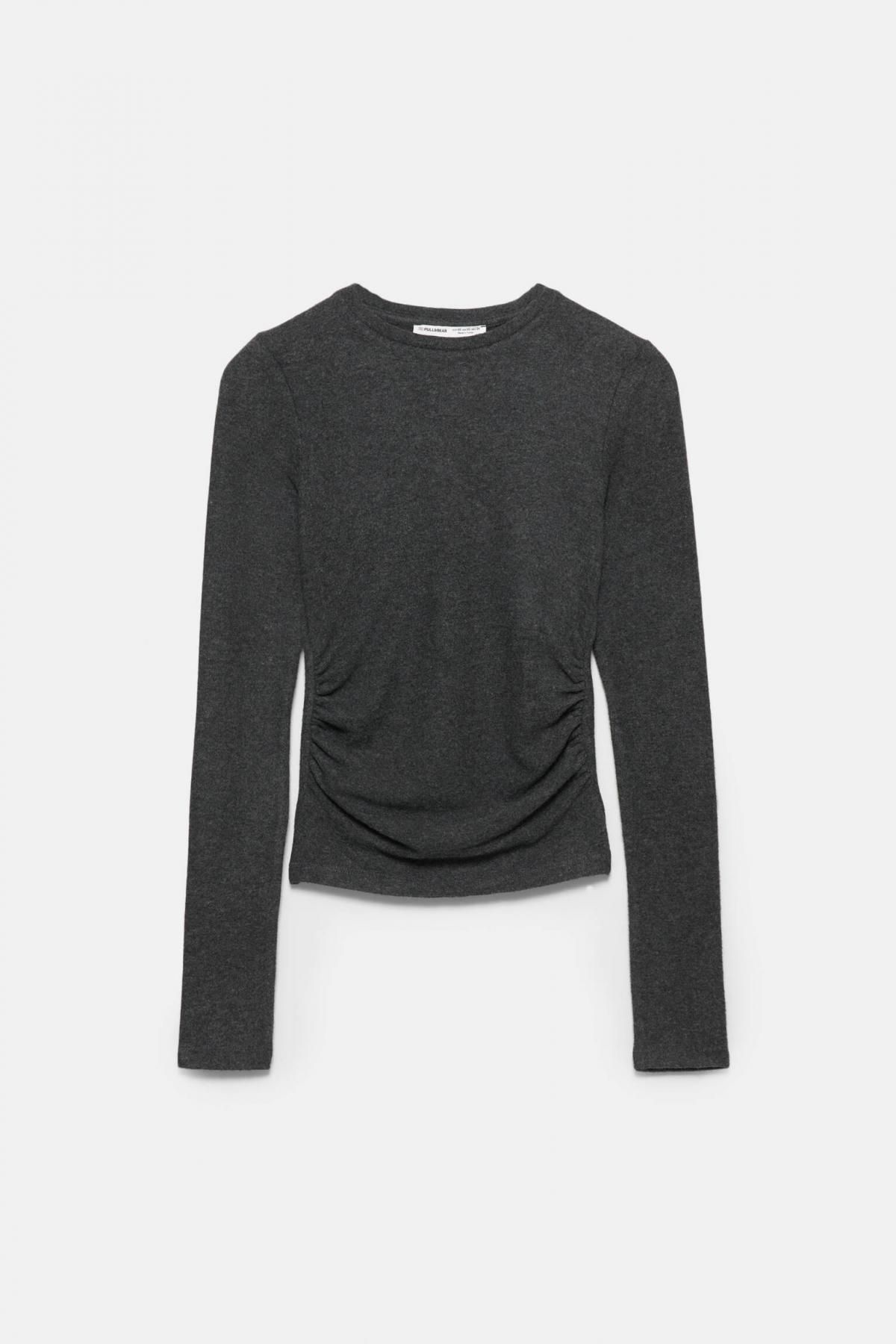 풀앤베어 소프트 셔링 디테일 긴팔 티셔츠 7152/365 DARK GREY - 상품 이미지