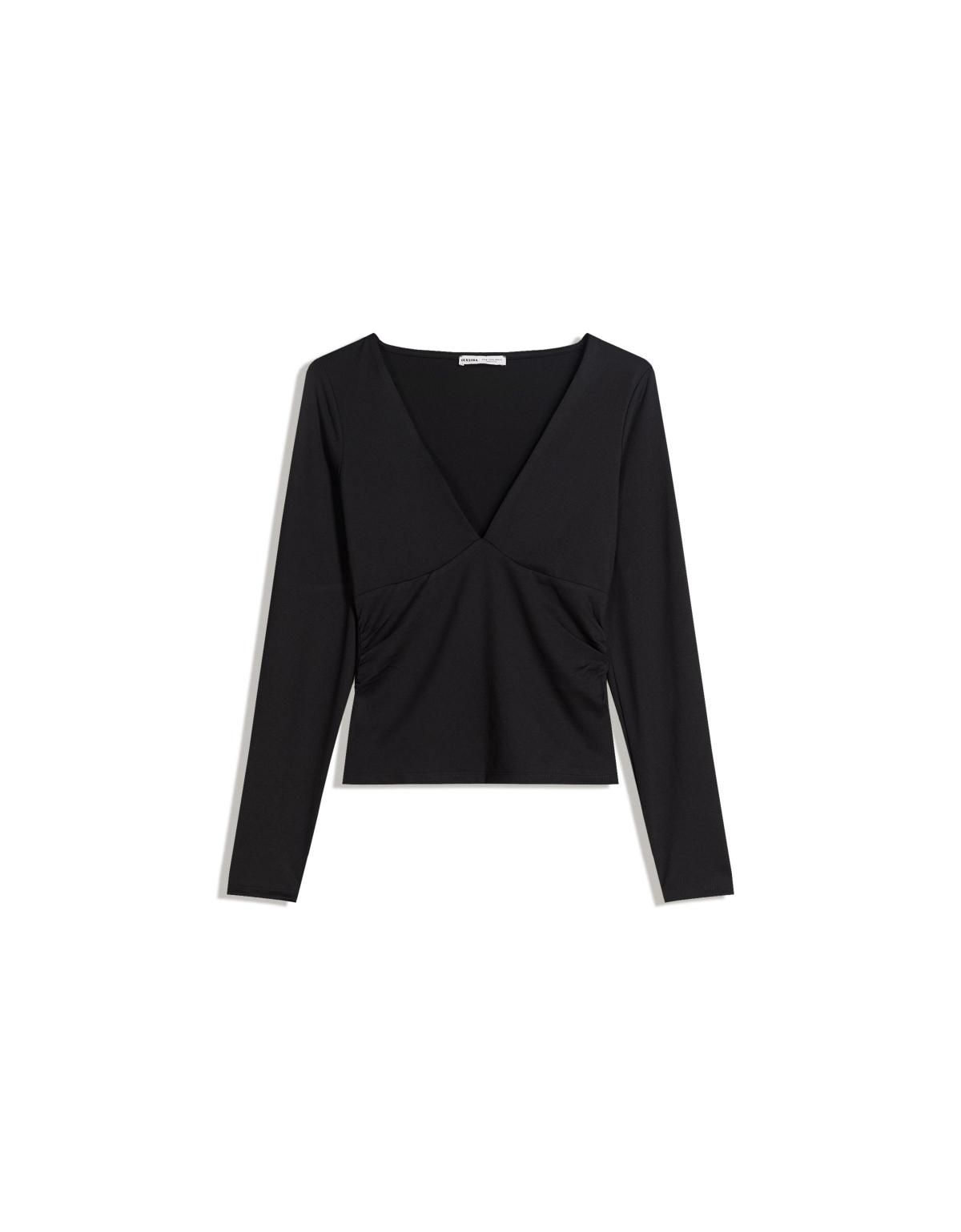 버쉬카 슬림핏 셔링 블랙 긴팔 티셔츠 7601/714 BLACK - 상세 이미지 3
