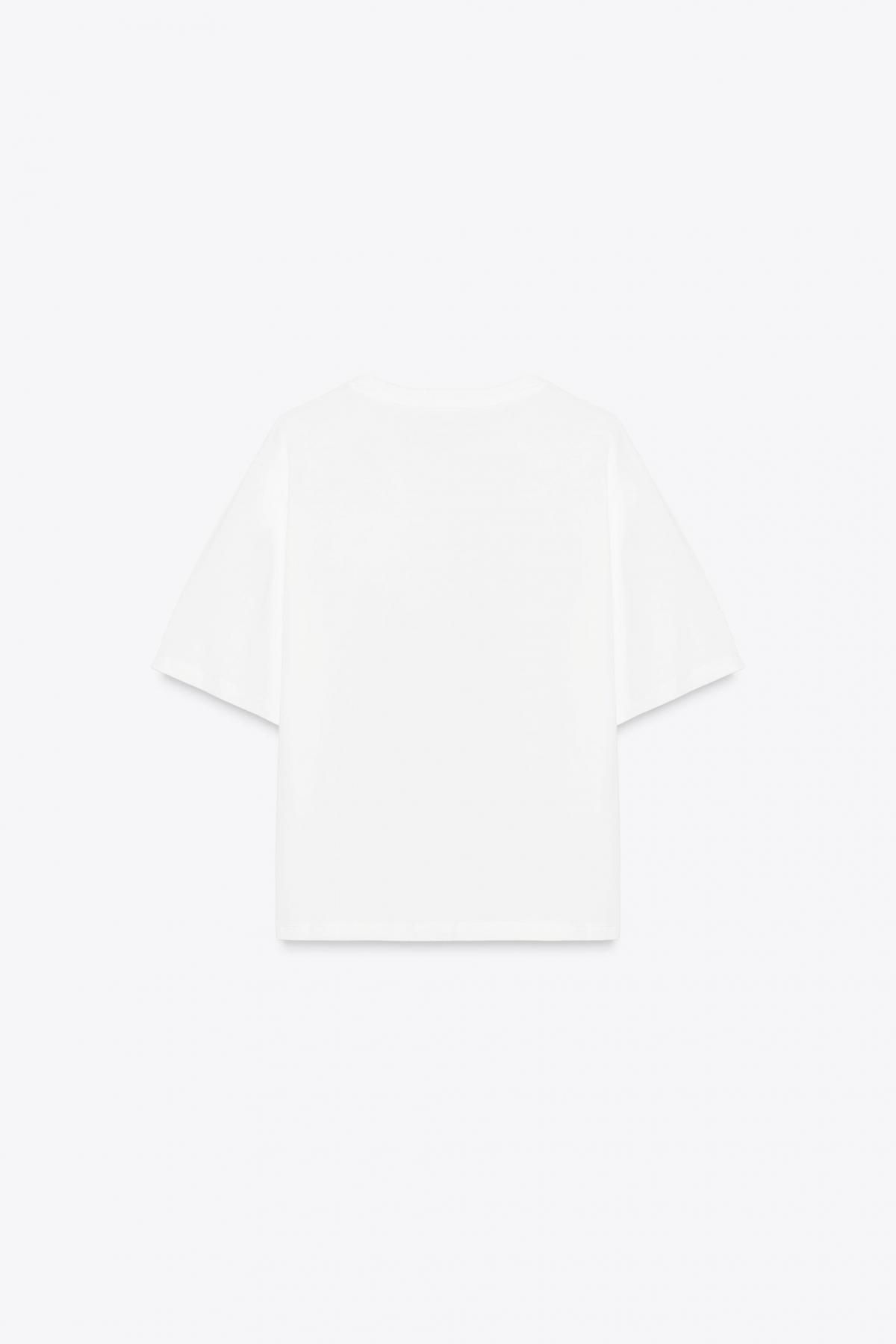 자라 플라워 볼륨 라운드넥 반팔 티셔츠 1058/620 WHITE - 상세 이미지 5