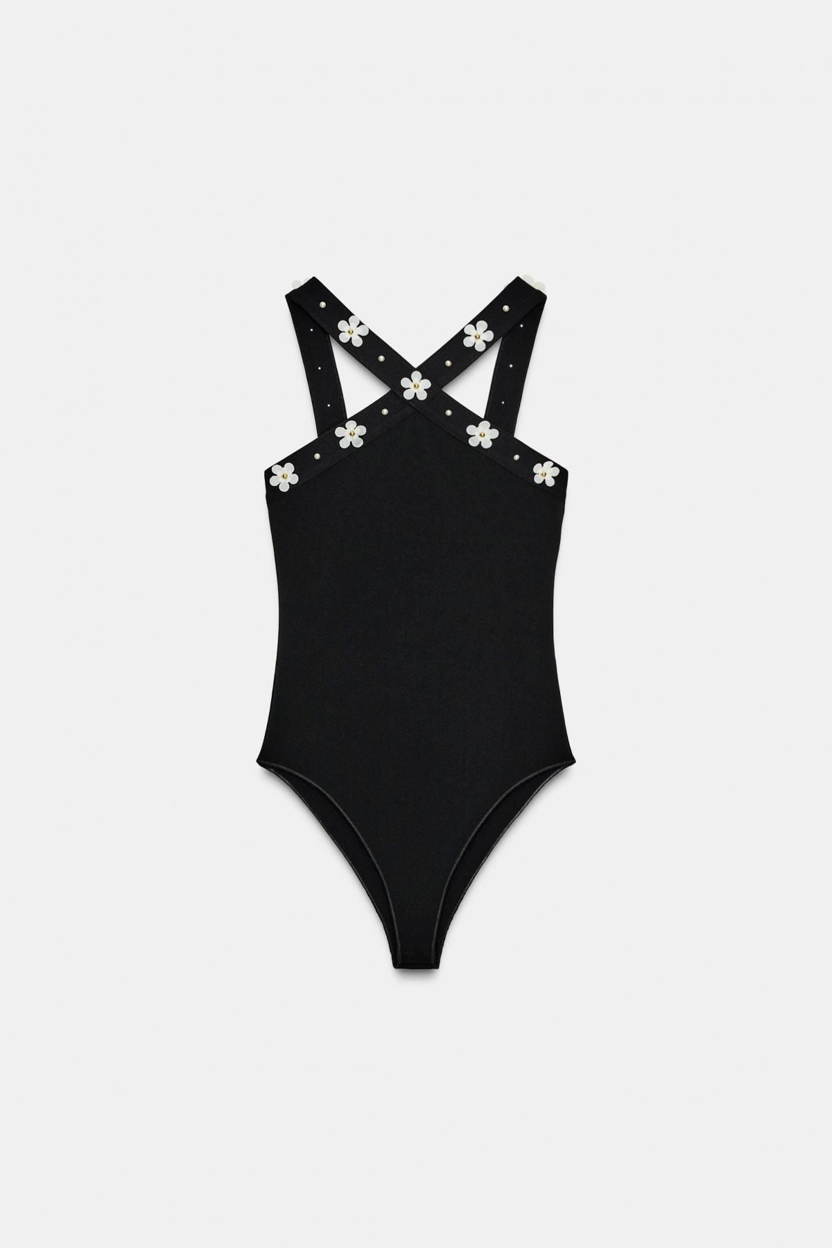 자라 플라워 스트레치 홀터넥 바디수트 5584/226 BLACK - 메인 이미지