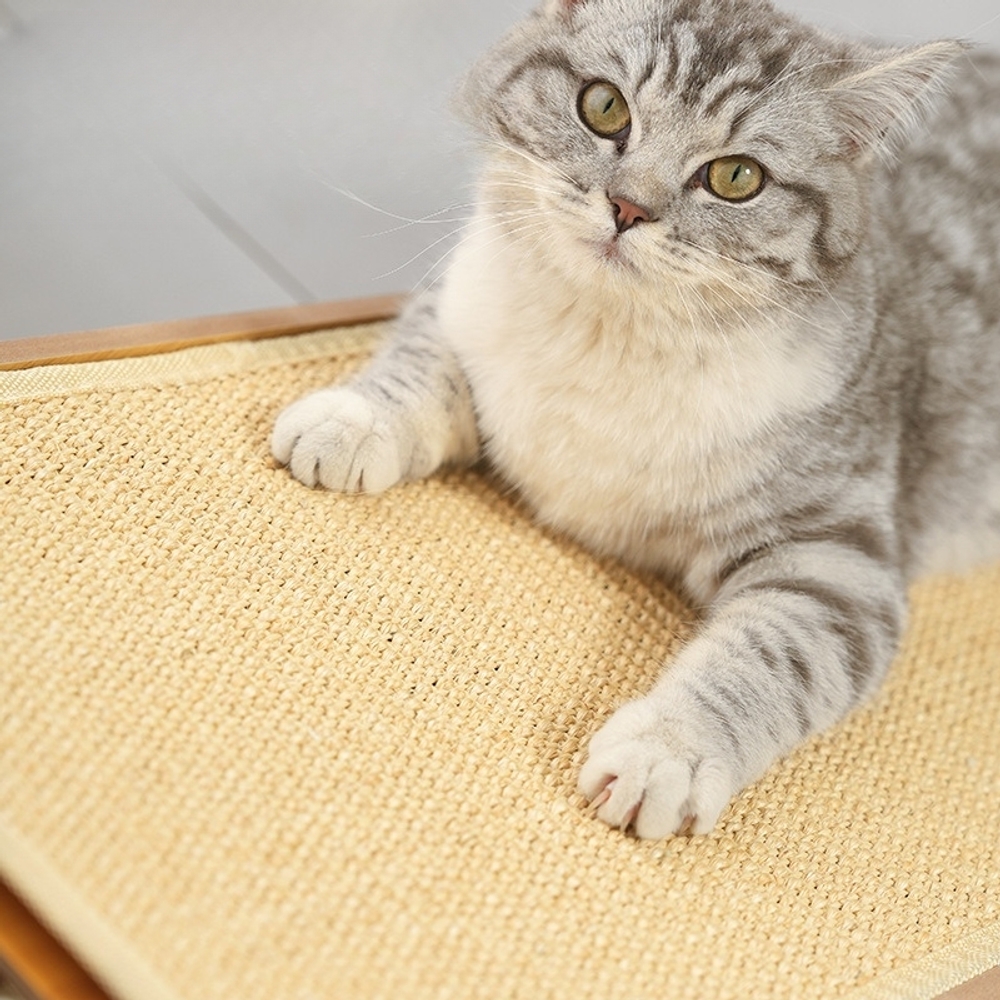 고양이 스크래쳐 삼각 원목 계단 스크래처 반려동물 고양이용품 반려묘 원목 대형 (황마 매트) - 상세 이미지 4