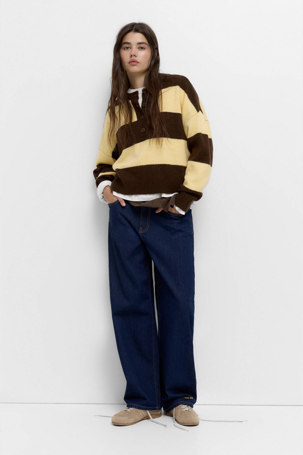 풀앤베어 스트라이프 라운드넥 니트 스웨터 7550/367 BROWN - 상세 이미지 3