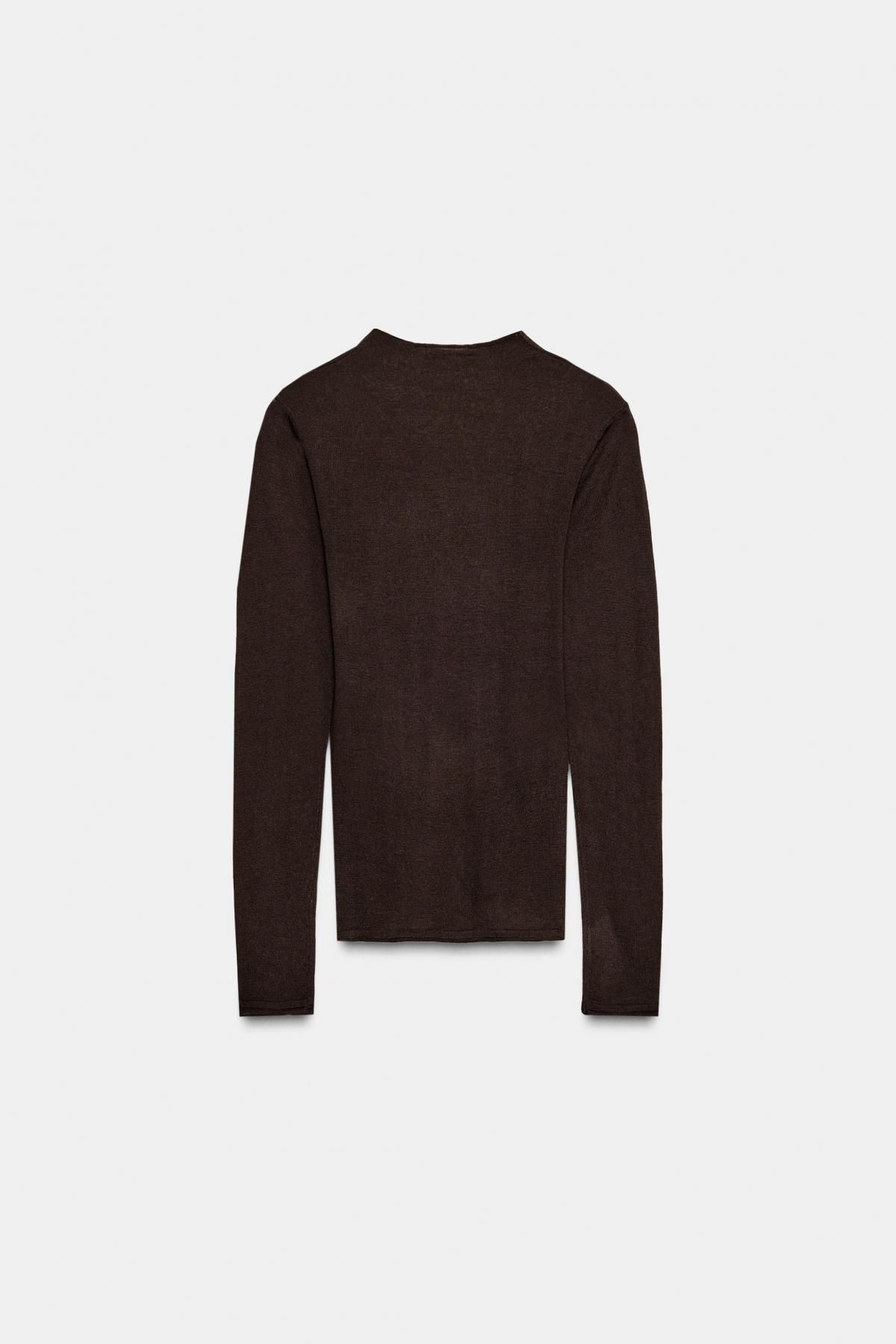 자라 프리미엄 하이넥 울 실크 니트 탑 9598/146 BROWN - 상세 이미지 4
