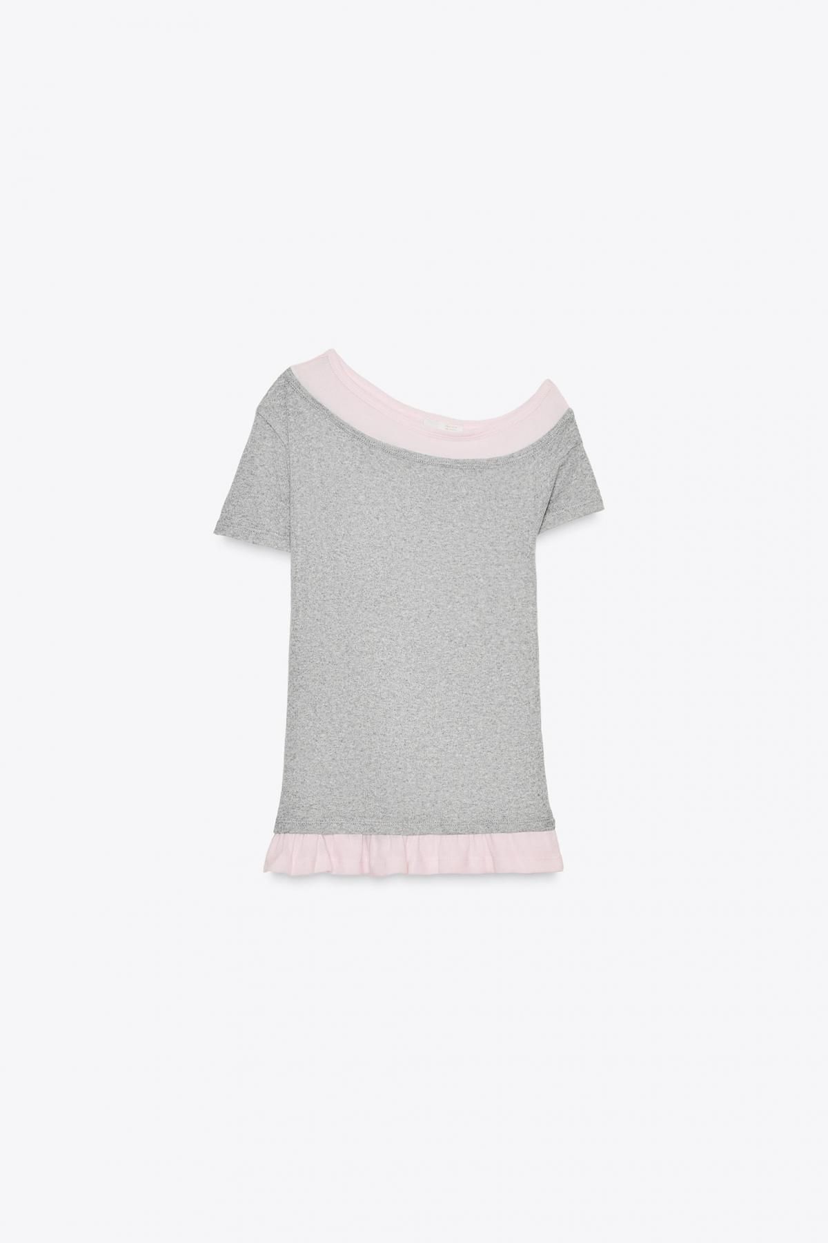 자라 비대칭 테크니컬 배색 반팔 티셔츠 5644/853 GREY MARL - 메인 이미지
