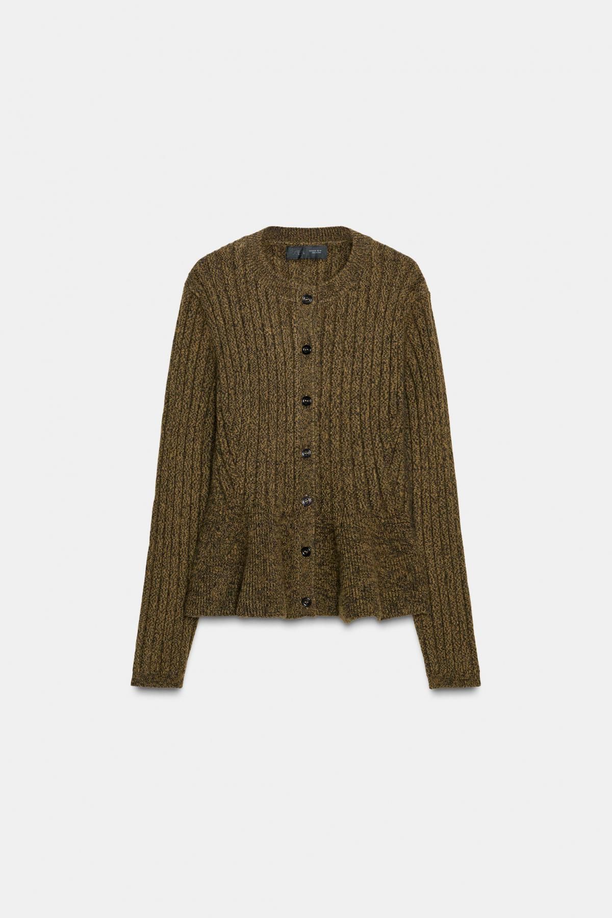 자라 페플럼 골지 니트 라운드넥 가디건 9874/100 GREEN MARL - 메인 이미지