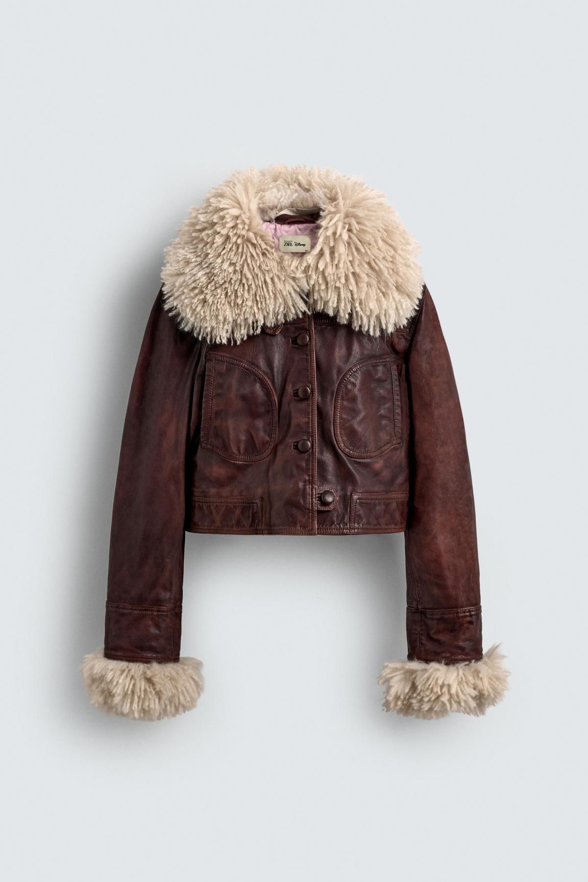 자라 빈티지 레더 크롭 무스탕 자켓 X 해리 램버트 디즈니 5601/835 BROWN - 메인 이미지