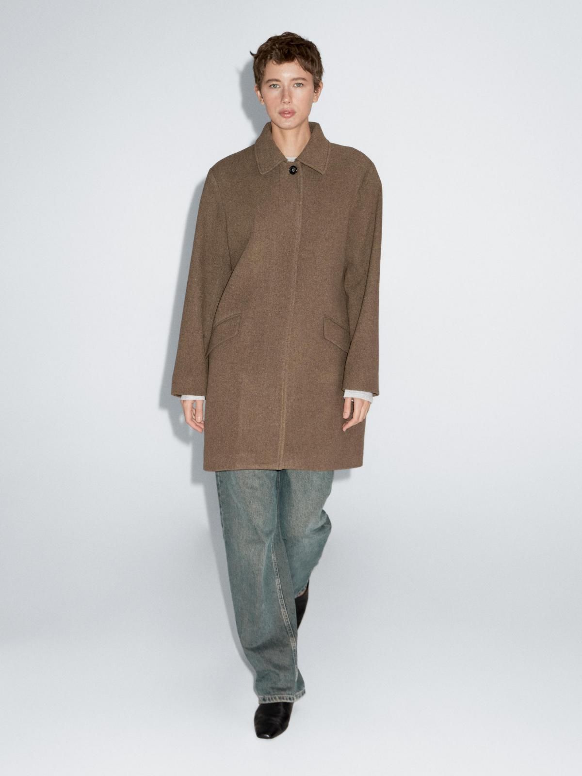 마시모두띠 울 혼방 플랩 포켓 브라운 미디 코트 6460/702 OLIVE - 상세 이미지 3