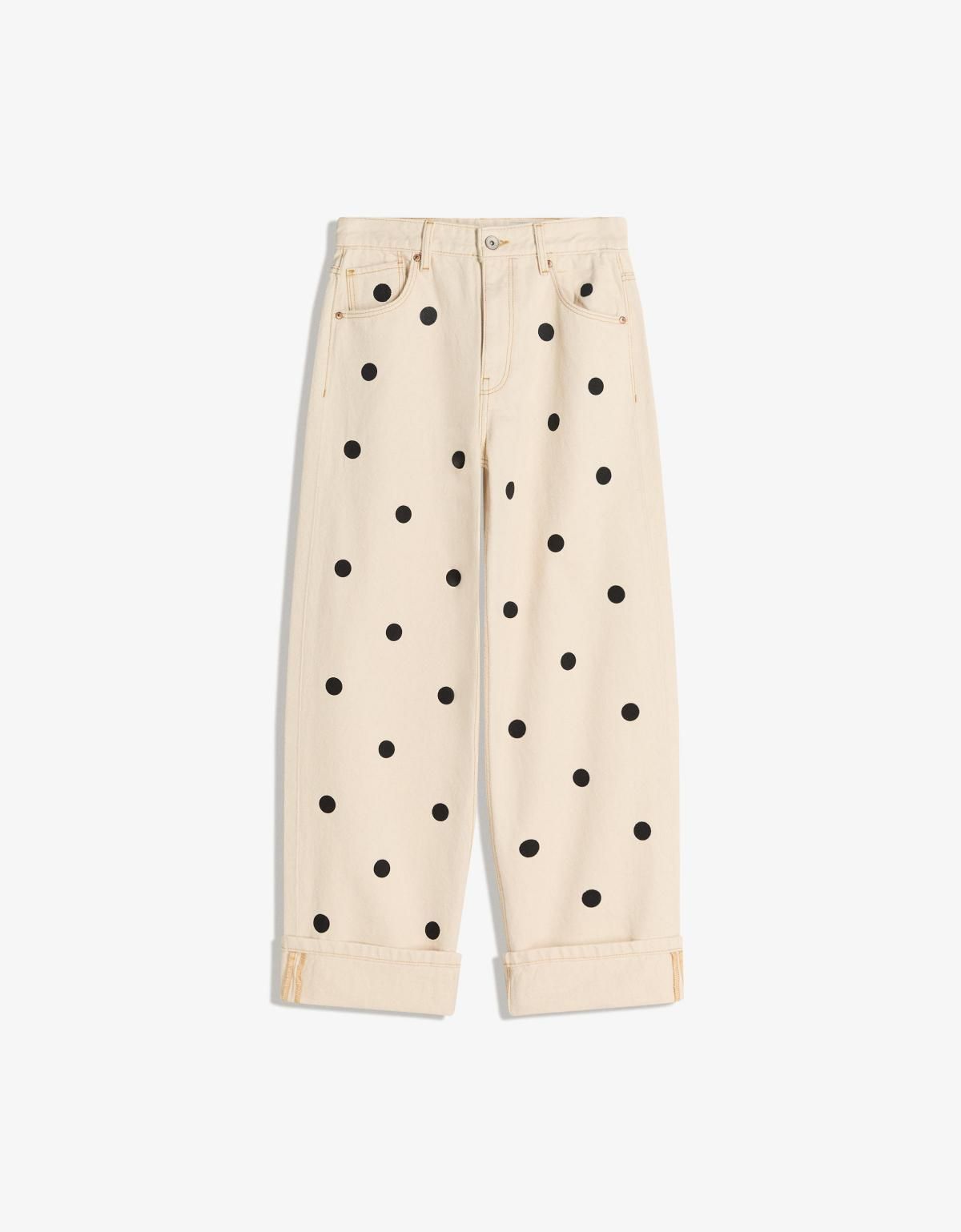 버쉬카 도트 패턴 롤업 배기핏 데님 팬츠 5061/089 CREAM - 상품 이미지