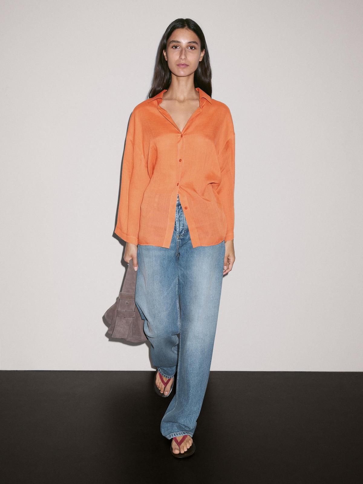 마시모두띠 오버핏 라미 블렌드 오렌지 셔츠 5130/730 RUSSET - 상세 이미지 2