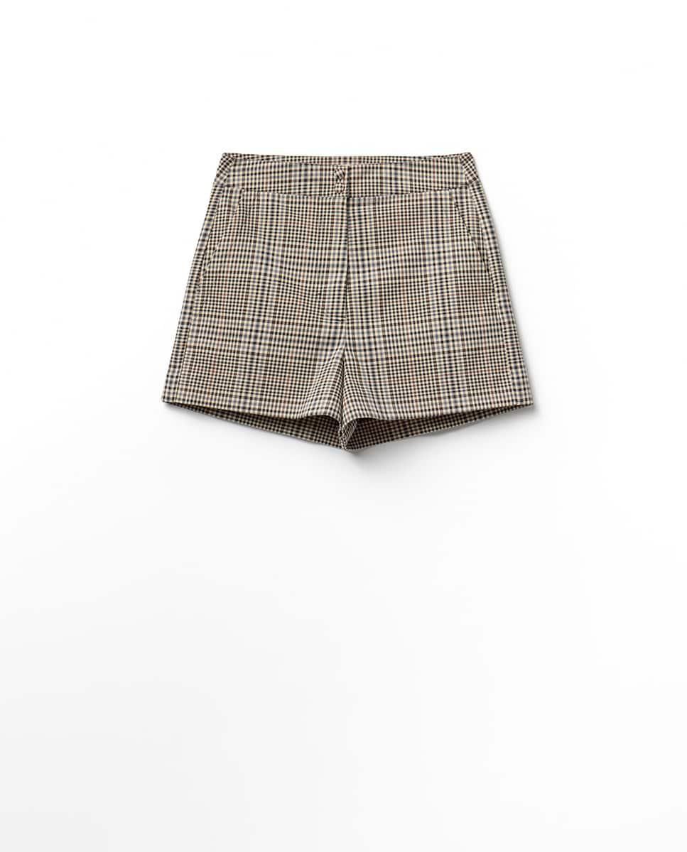 스페라 체크 패턴 하이웨이스트 숏팬츠 58405501238 KAKI - 상품 이미지