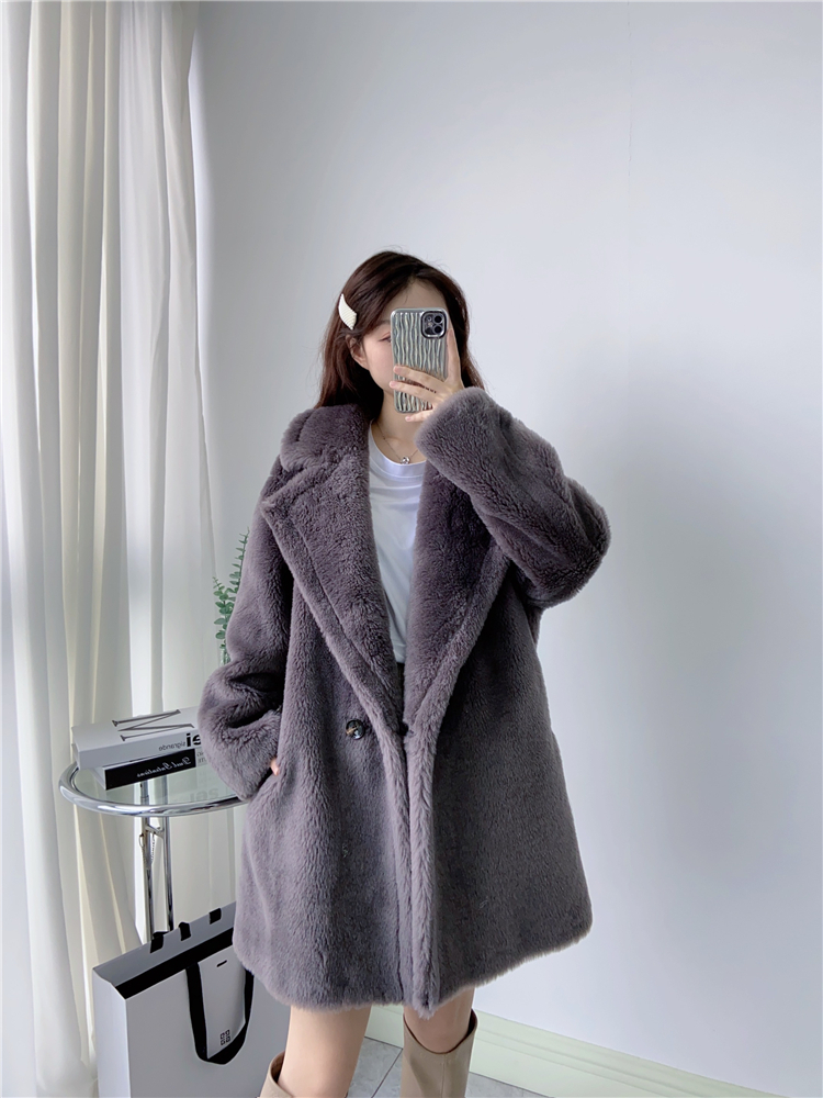 여성 울100 시어링 하프코트 천연양모 테디베어 뽀글이 겨울 코트 이미지 6