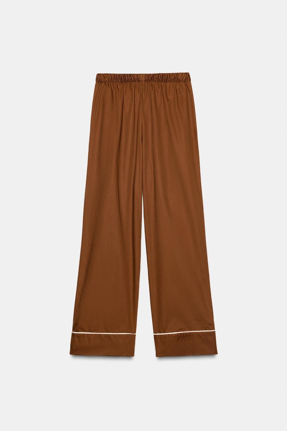 자라 코튼 스트레이트 브라운 와이드 파자마 팬츠 9449/841 BROWN - 상세 이미지 5