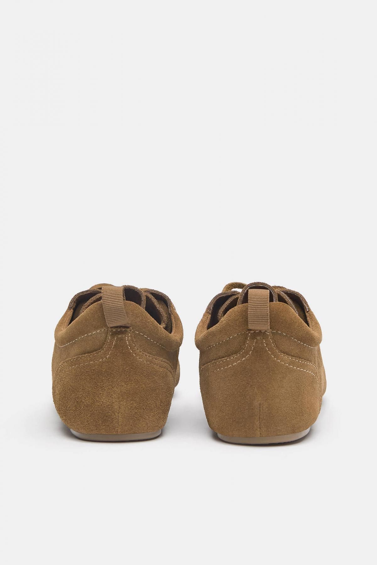 풀앤베어 스플릿 스웨이드 브라운 플랫 레더 슈즈 1436/640 LEATHER - 상세 이미지 4