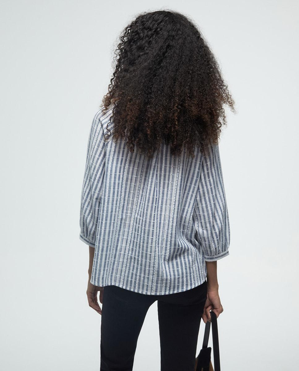 스페라 스트라이프 코튼 브이넥 래글런 블라우스 58420207639 AZUL - 상세 이미지 4