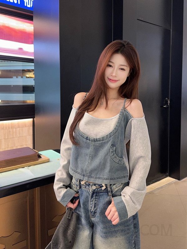 오버핏 오픈숄더 탑 스웨트셔츠 여성용 가을 겨울 따뜻한 착용감 배색 디자인 스타일리시한 데일리룩 트렌디한 캐주얼 - 상세 이미지 3