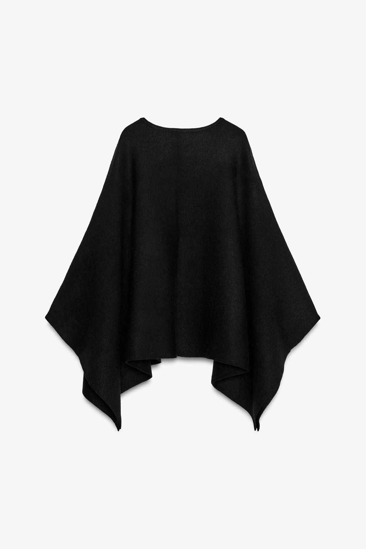 자라 울블렌드 라운드넥 니트 케이프 3739/239 BLACK - 상세 이미지 5