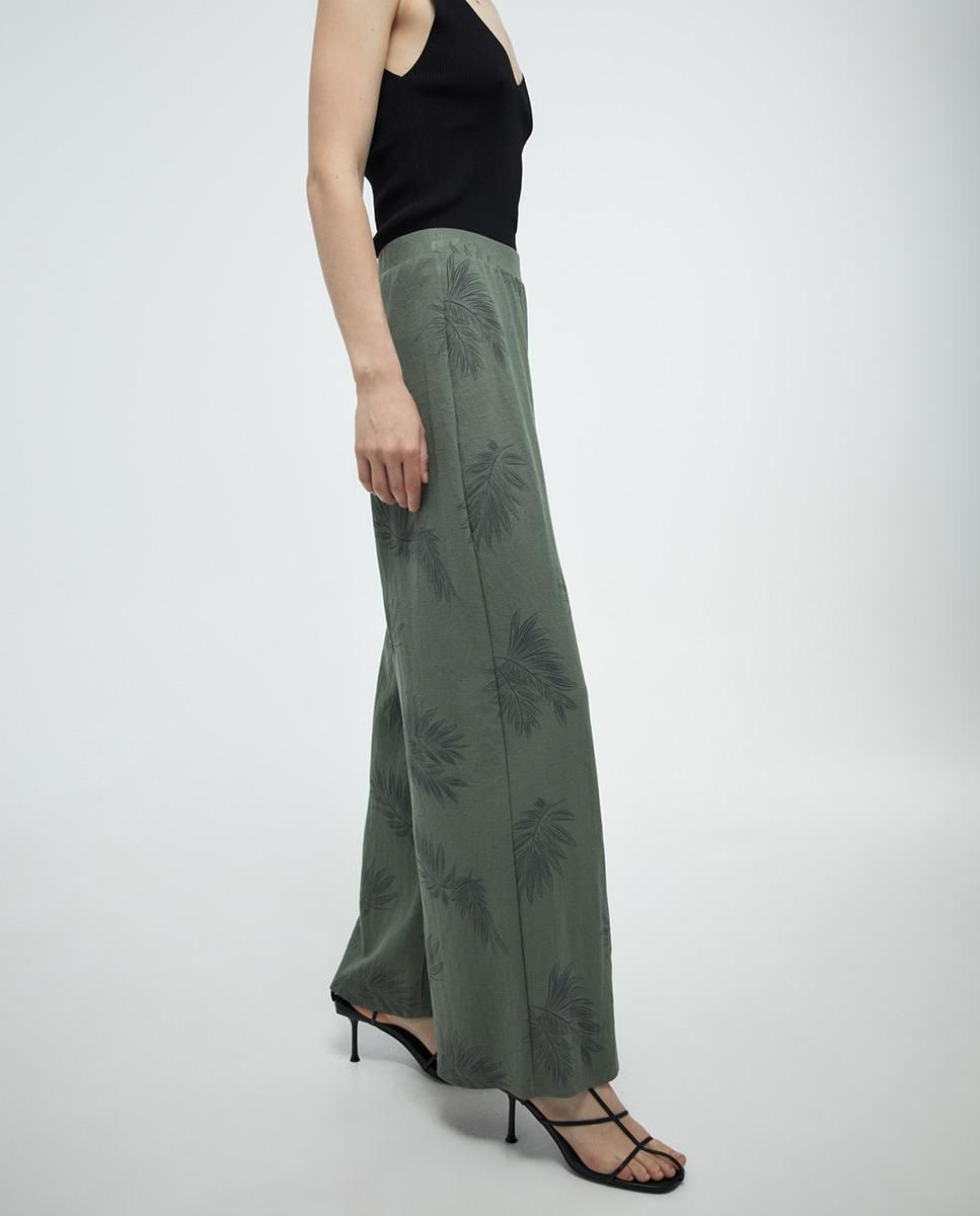 스페라 린넨 테크니컬 자수 와이드 팬츠 56262006119 KAKI - 상품 이미지