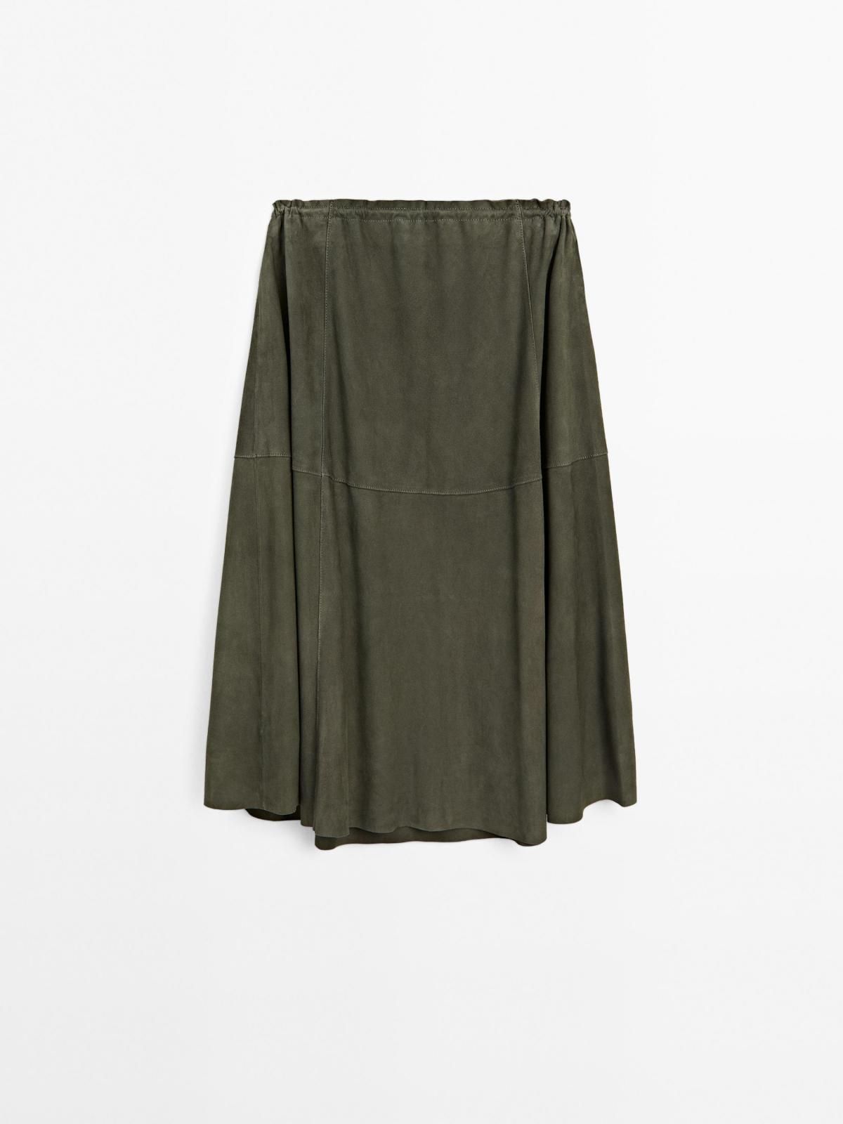마시모두띠 스웨이드 레더 드로스트링 미디 스커트 5302/512 KHAKI - 상품 이미지