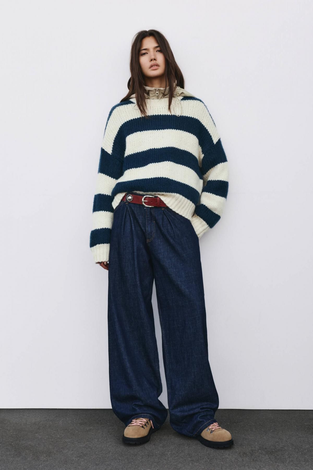 풀앤베어 스트라이프 라운드넥 청키 니트 스웨터 7550/339 NAVY - 상세 이미지 2
