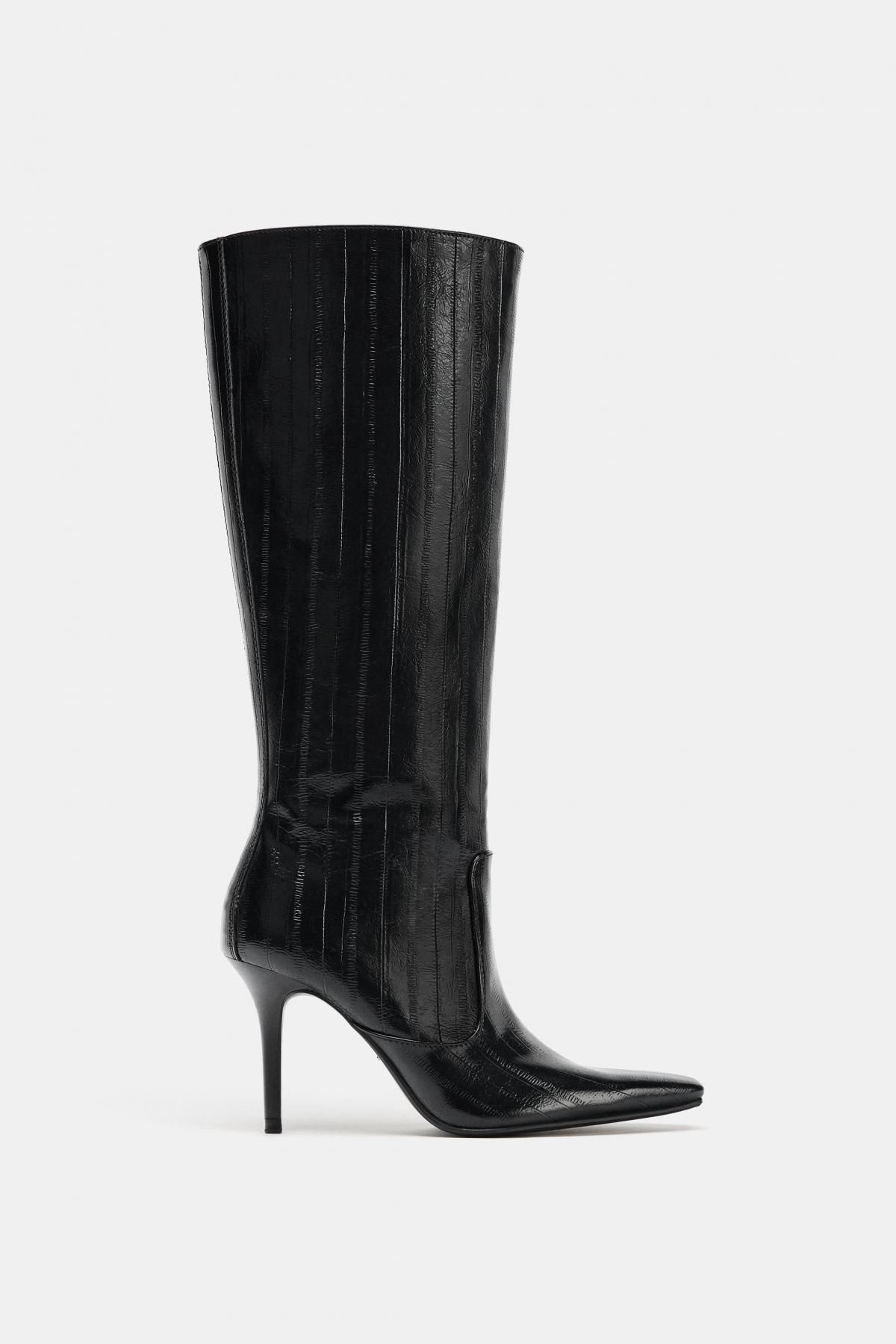 자라 인그레이브 디테일 블랙 스틸레토 하이 부츠 1019/610 BLACK - 메인 이미지