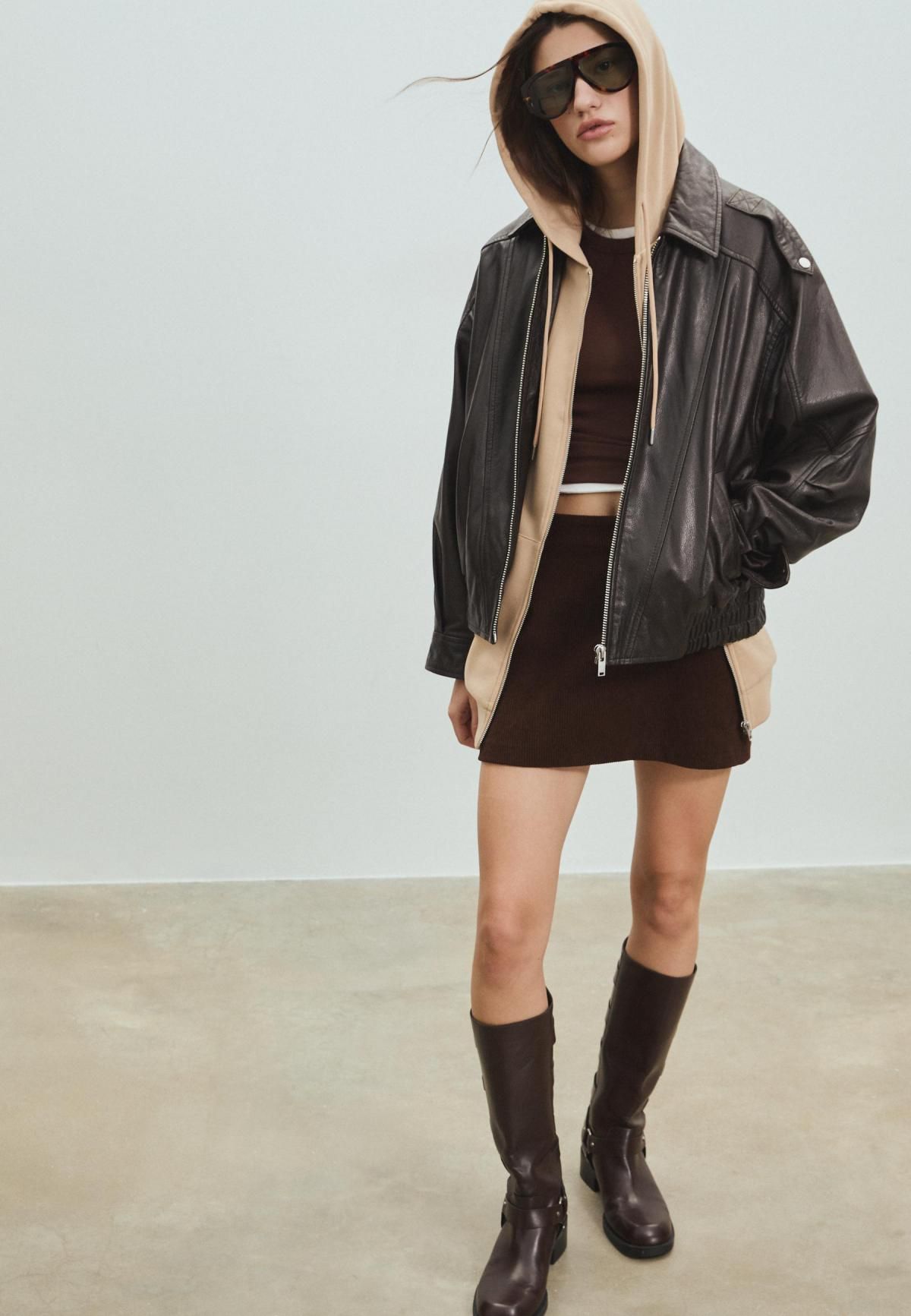 스트라디바리우스 오버핏 베이지 집업 후드티 6513/910 STONE