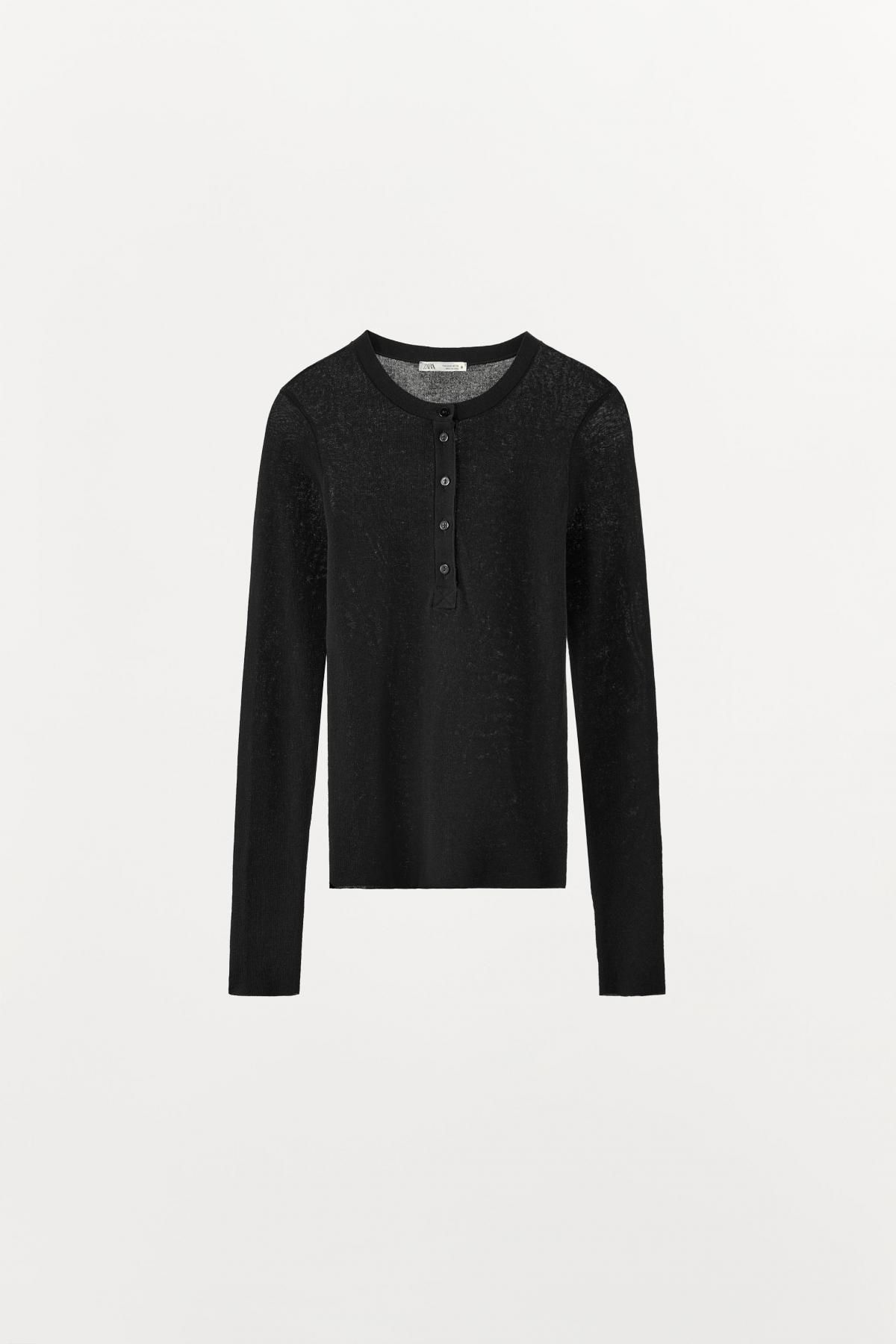 자라 베이직 버튼업 코튼 블랙 긴팔 티셔츠 8779/611 BLACK - 메인 이미지