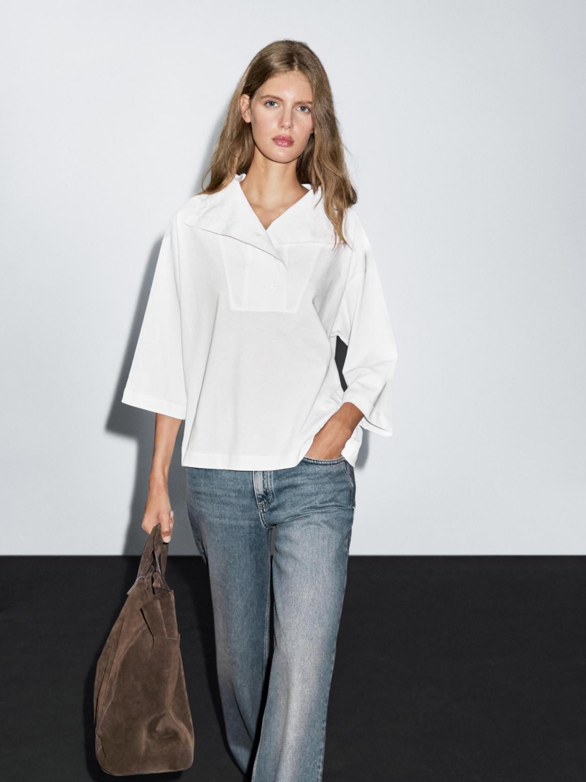 마시모두띠 코튼 퍼넬넥 버튼 반팔 티셔츠 6267/544 OFF WHITE - 상세 이미지 5