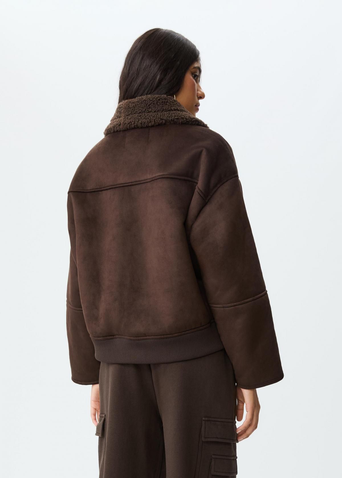 스트라디바리우스 페이크퍼 카라 더블페이스 무스탕 자켓 8457/760 BROWN - 상세 이미지 4