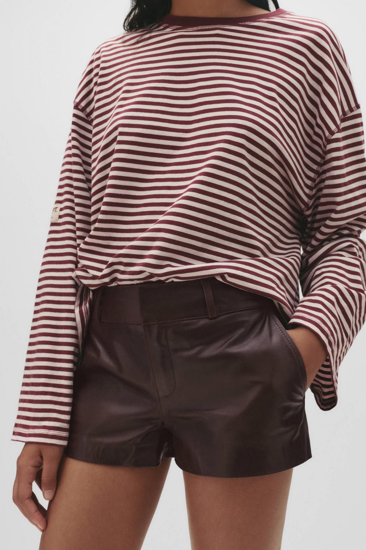 풀앤베어 프리미엄 레더 미니 반바지 7696/346 BROWN - 상세 이미지 4