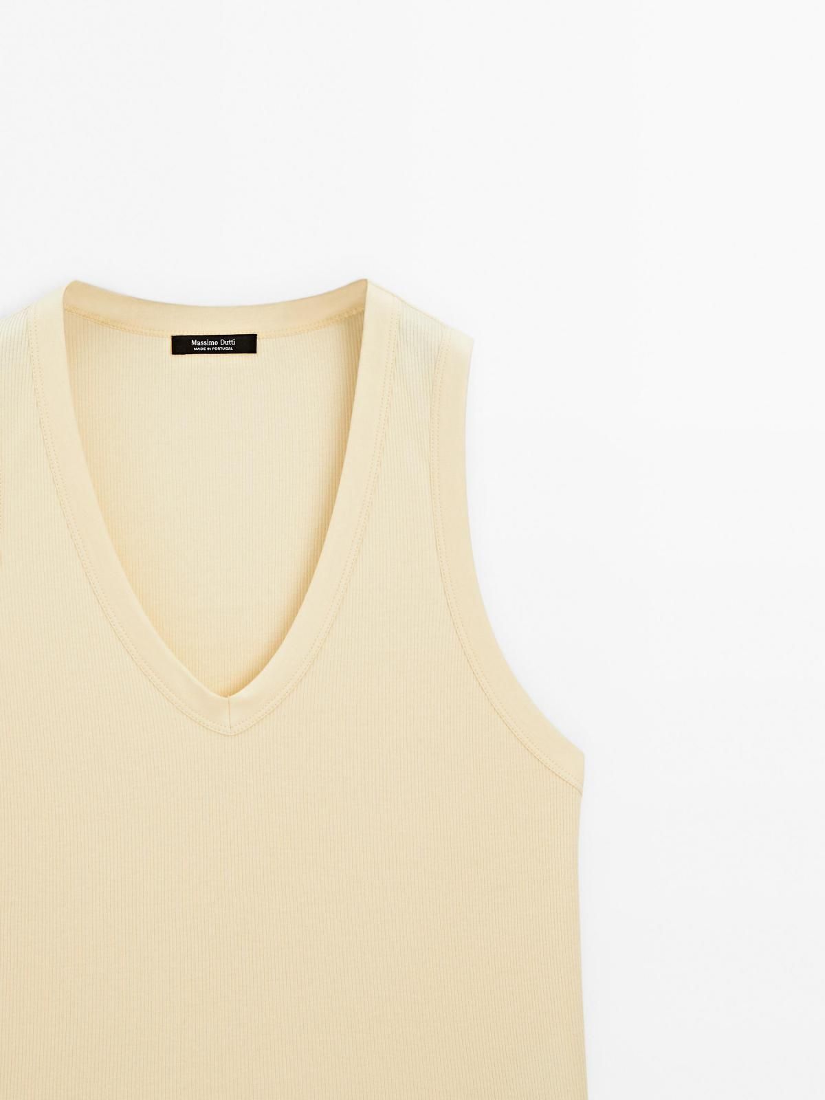 마시모두띠 미니멀 브이넥 100 코튼 민소매 티셔츠 6804/107 PALE YELLOW - 상세 이미지 5