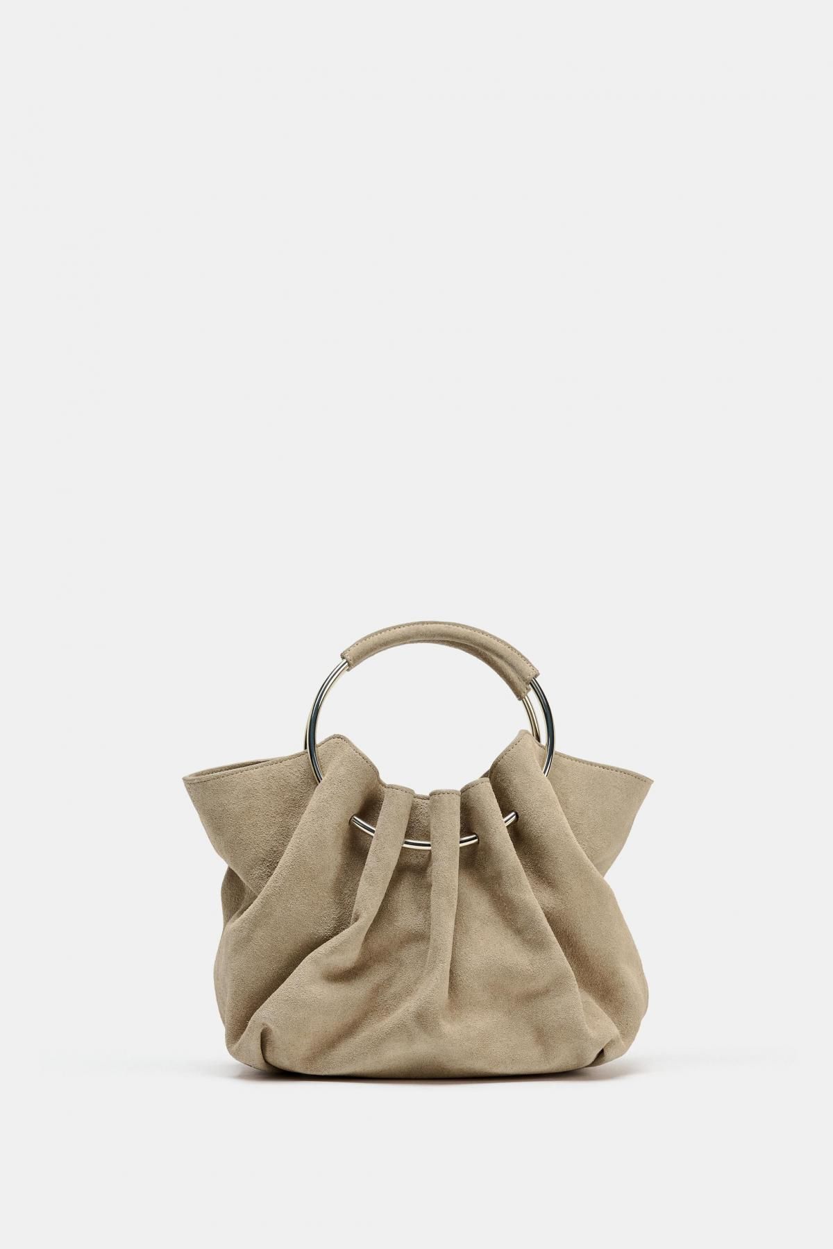 자라 스플릿 스웨이드 메탈 핸들 스트랩 버킷백 6366/610 SAND/BROWN - 상세 이미지 5