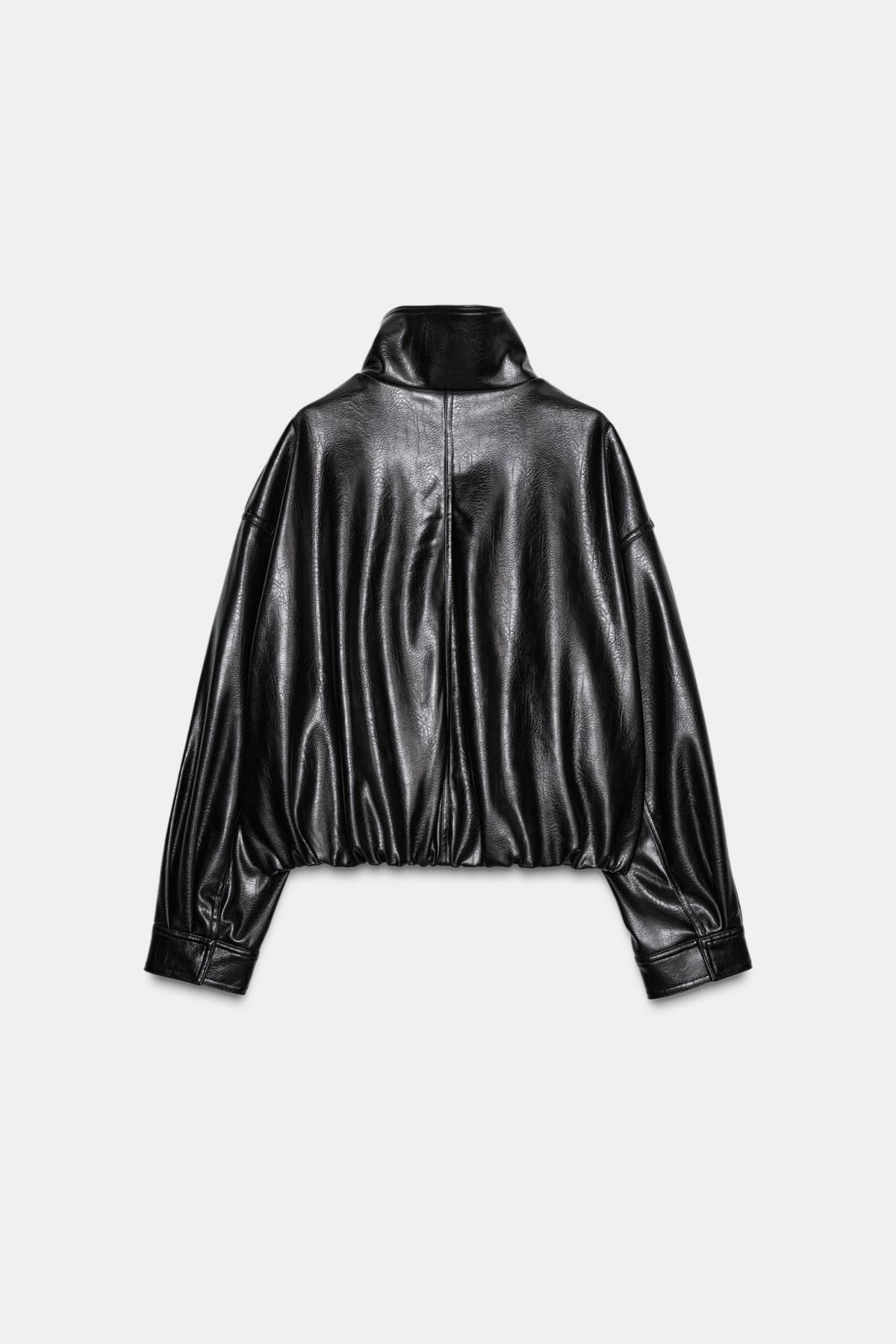 자라 페이크 레더 볼륨 하이넥 집업 재킷 4391/788 BLACK - 상세 이미지 2