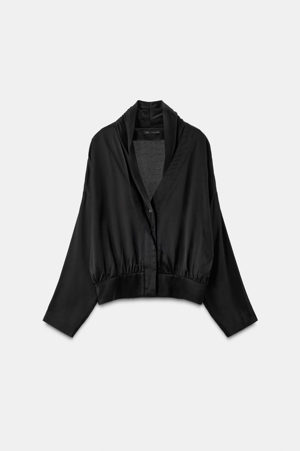 자라 테크니컬 새틴 크롭 블레이저 셔츠 5344/605 BLACK - 상품 이미지
