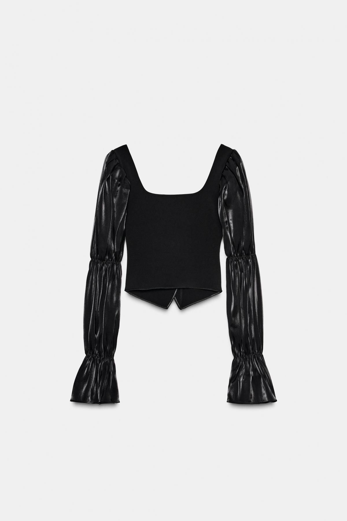 자라 스퀘어넥 블랙 골드버튼 스트레치 탑 5584/218 BLACK - 상세 이미지 5